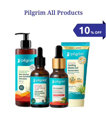 Pilgrim dandruff shampoo, hair serum, vit c serum, sunscreen  - each 10% discount